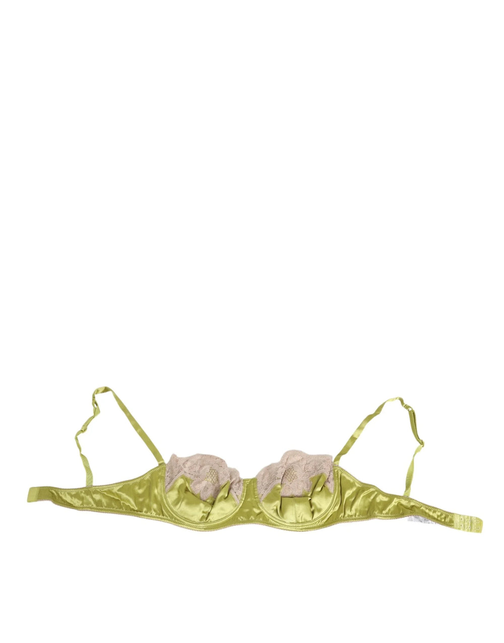 Dolce & Gabbana Lime Green Silk Satin Lace Padded Balconnet Underwear - Bras