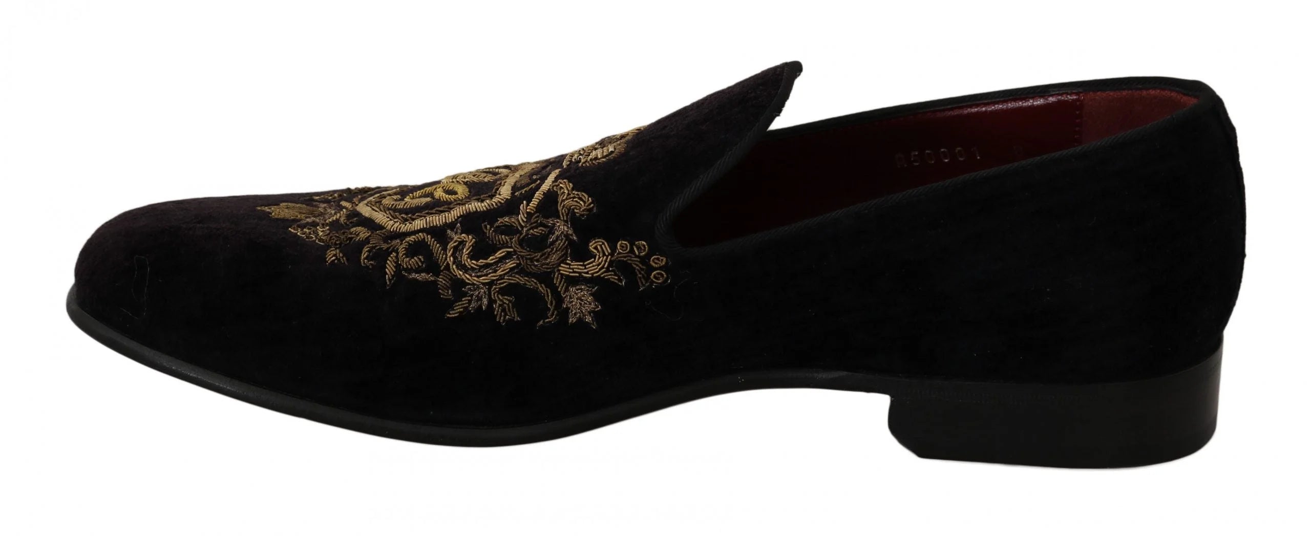 Dolce & Gabbana Loafers Black Velvet Gold Crown - EU39/US6 - Flats