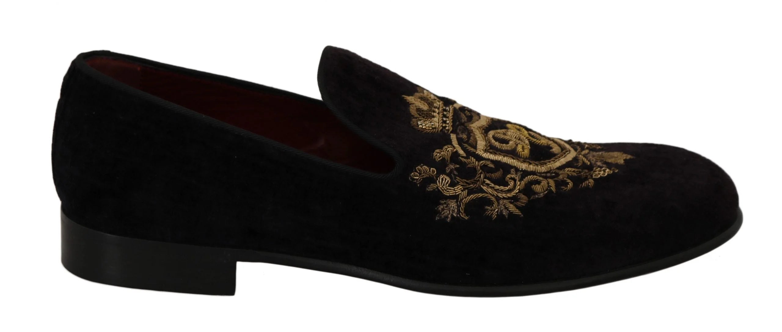 Dolce & Gabbana Loafers Black Velvet Gold Crown - EU39/US6 - Flats