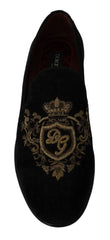 Dolce & Gabbana Loafers Black Velvet Gold Crown - EU39/US6 - Flats