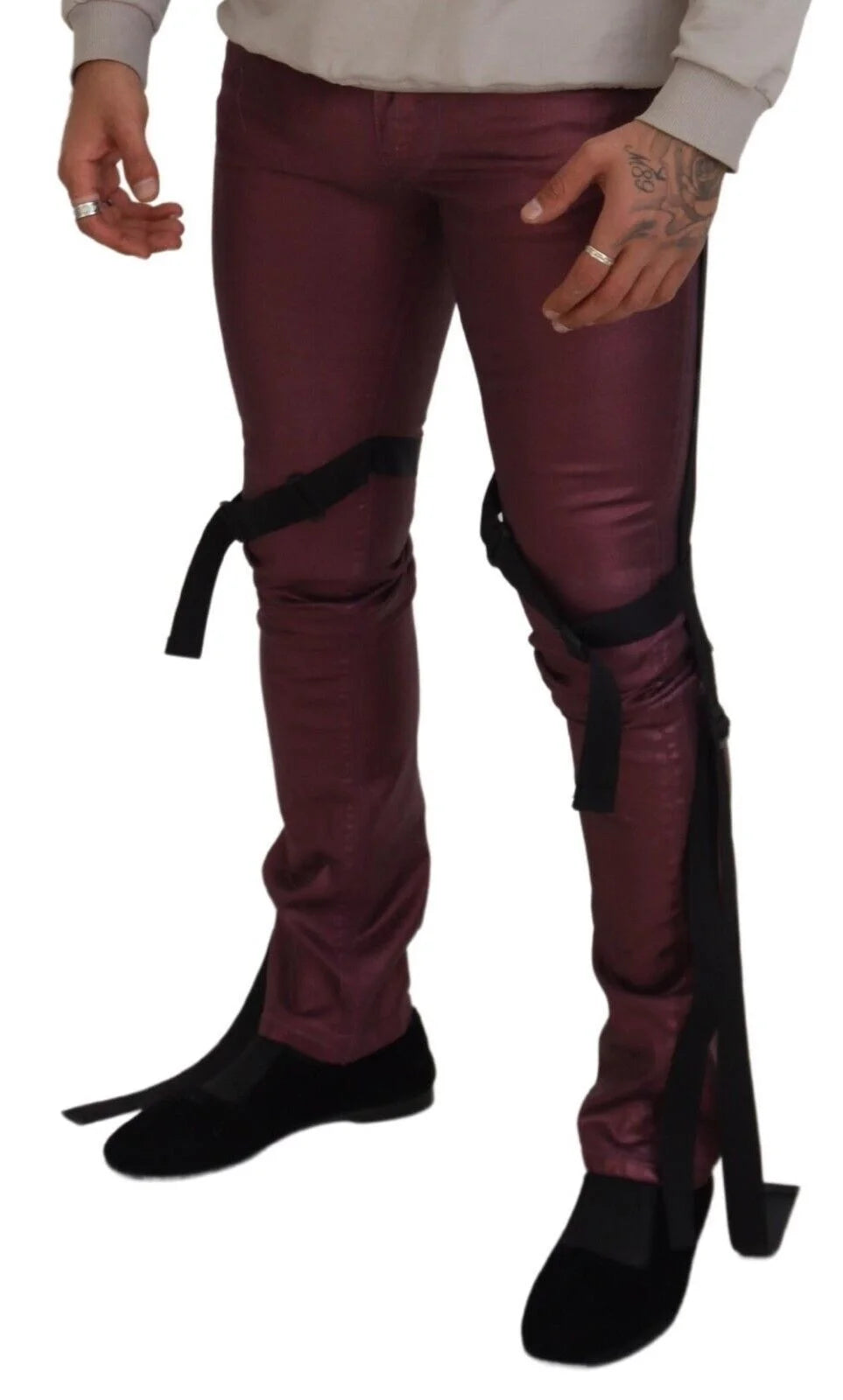 Dolce & Gabbana Magenta Cotton Men Casual Harness Denim Jeans - IT48 | M - Jeans