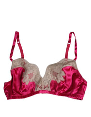 Dolce & Gabbana Magenta Floral Lace Silk Non Wire Bra Underwear - Bras