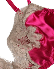 Dolce & Gabbana Magenta Floral Lace Silk Non Wire Bra Underwear - Bras