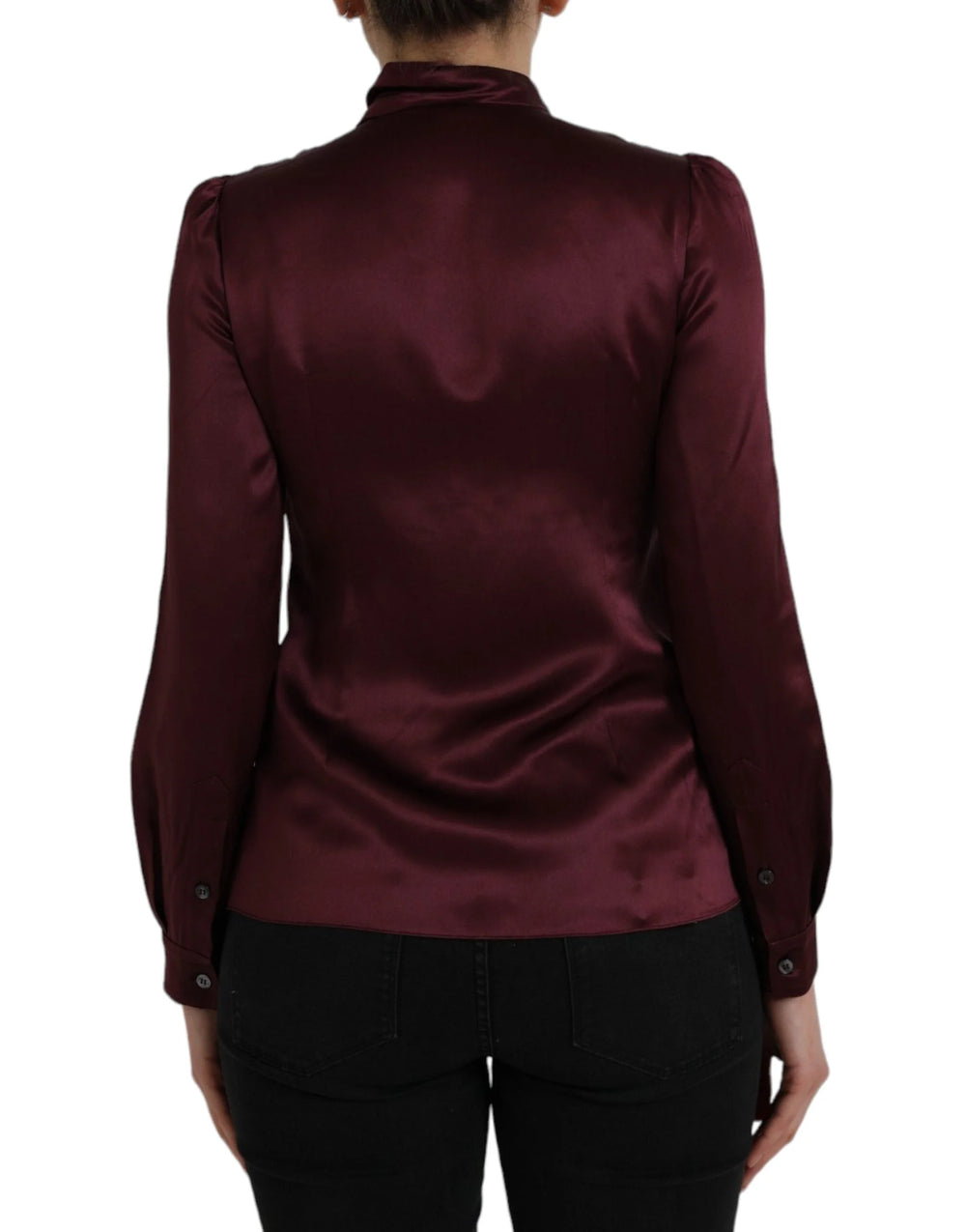 Dolce & Gabbana Maroon Ascot Collar Long Sleeve Top Blouse - IT36 | XS - Blouses