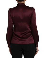 Dolce & Gabbana Maroon Ascot Collar Long Sleeve Top Blouse - IT36 | XS - Blouses