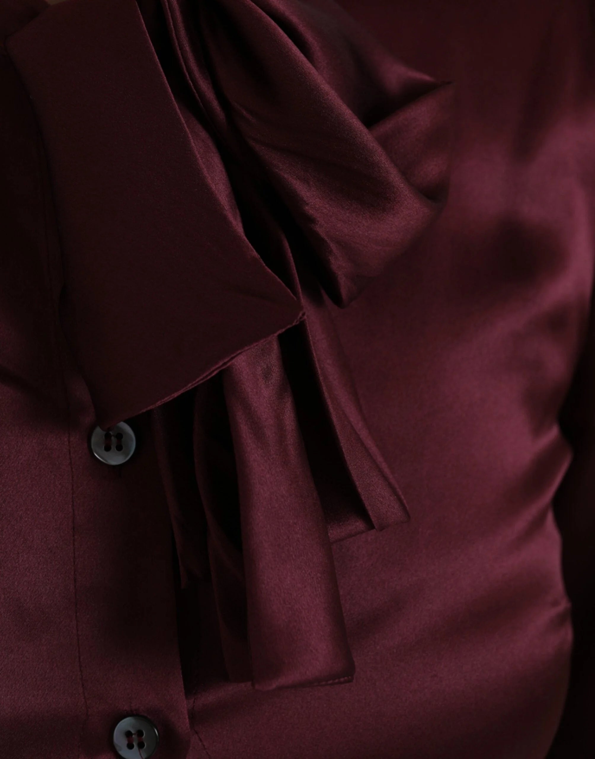 Dolce & Gabbana Maroon Ascot Collar Long Sleeve Top Blouse - IT36 | XS - Blouses