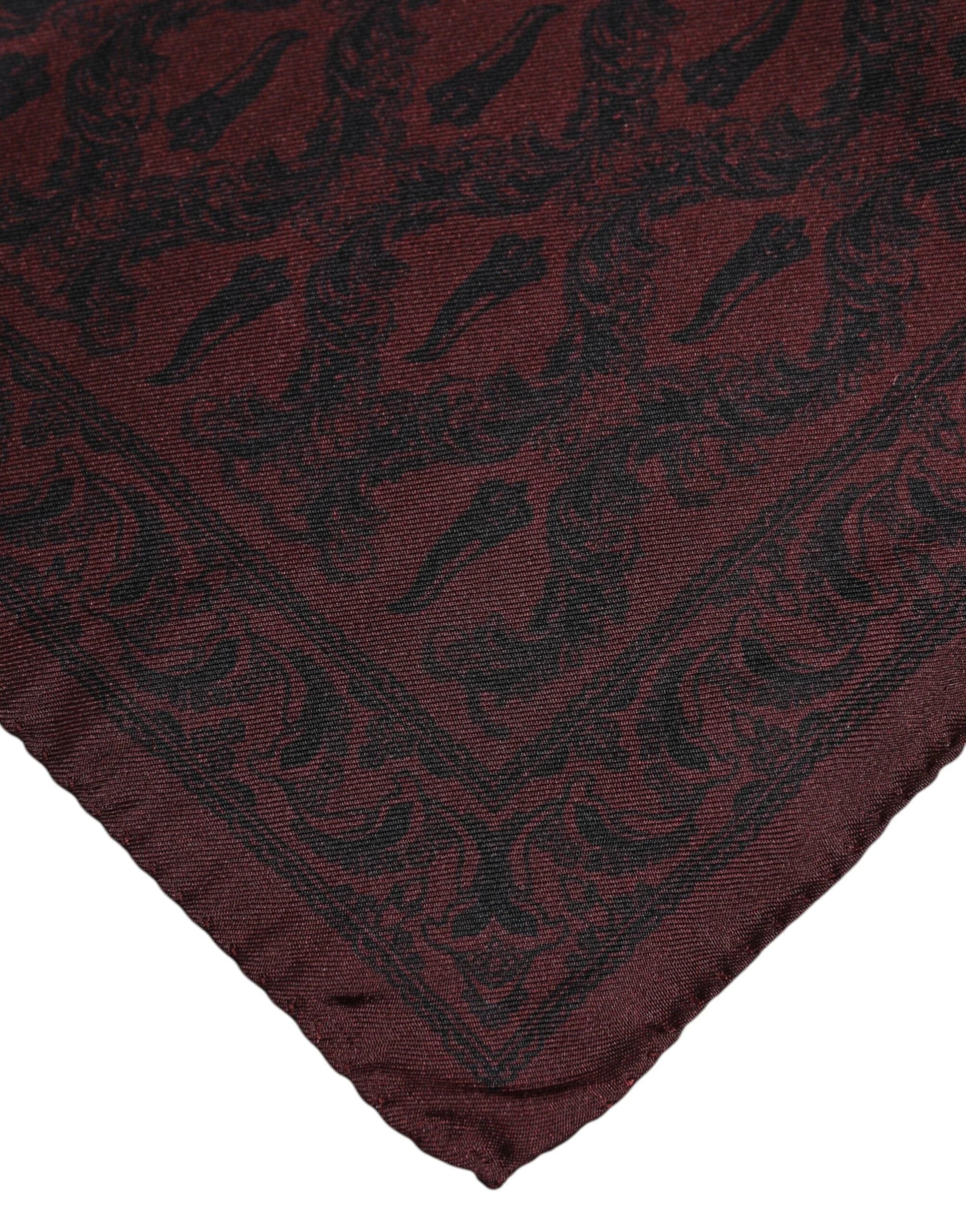 Dolce & Gabbana Maroon Black Printed Square Men Foulard Scarf - Scarves & Shawls
