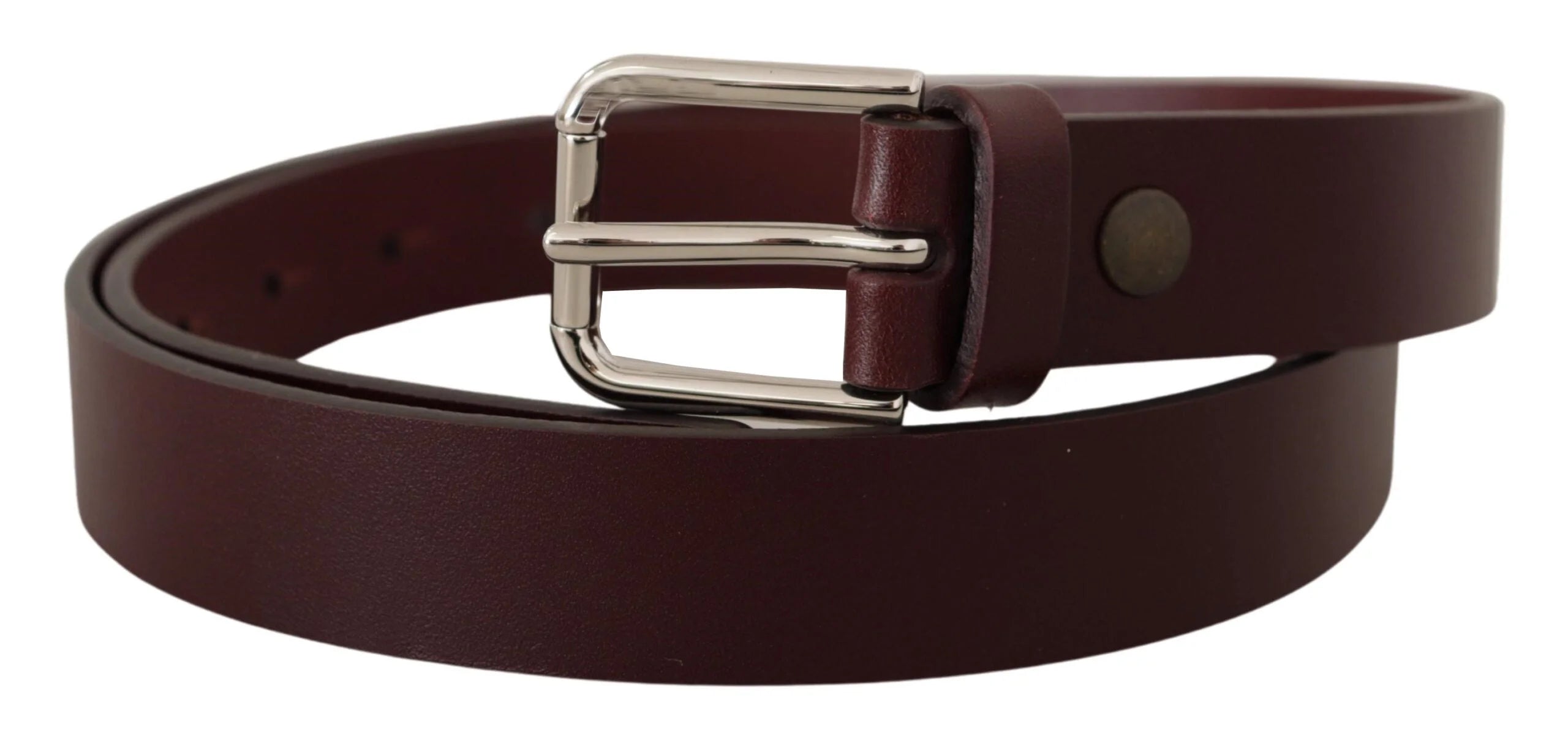 Dolce & Gabbana Maroon Calf Leather Silver Tone Metal Buckle Belt - 80 cm / 32 Inches - Belts