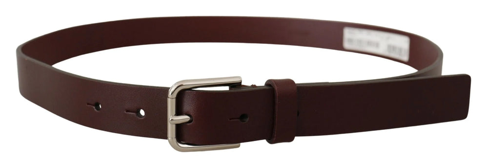 Dolce & Gabbana Maroon Calf Leather Silver Tone Metal Buckle Belt - 80 cm / 32 Inches - Belts