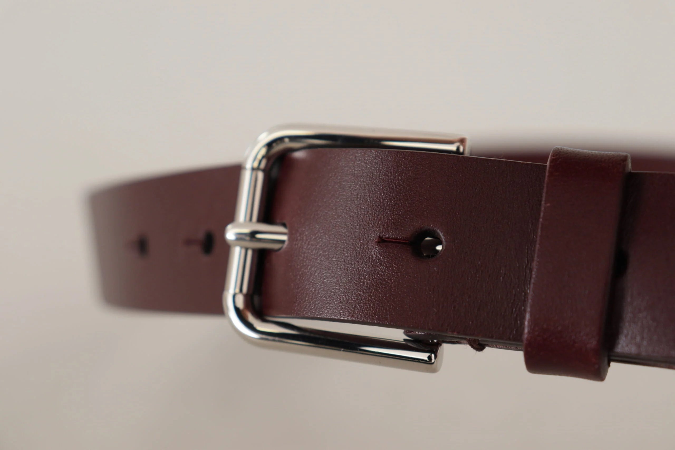 Dolce & Gabbana Maroon Calf Leather Silver Tone Metal Buckle Belt - 80 cm / 32 Inches - Belts