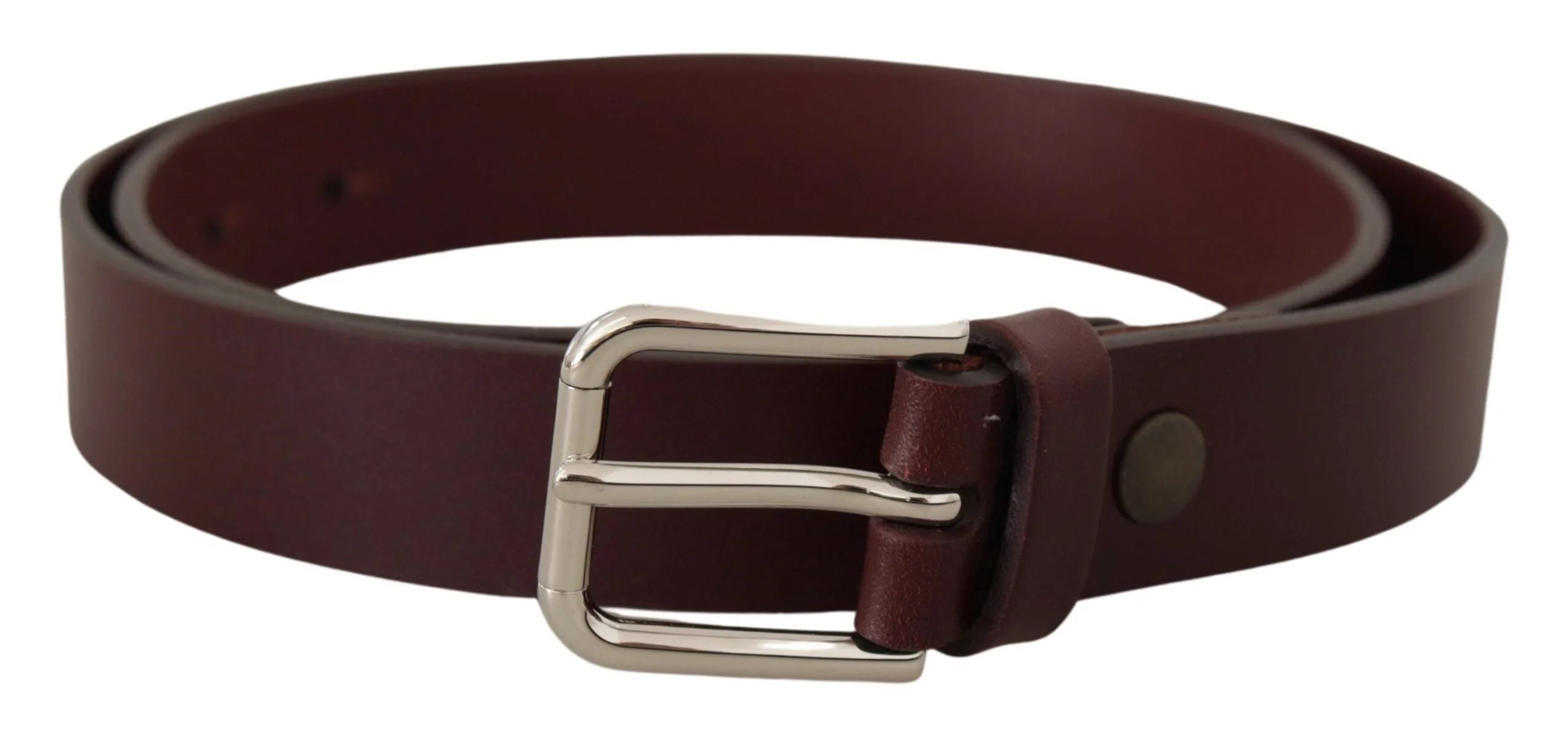 Dolce & Gabbana Maroon Calf Leather Silver Tone Metal Buckle Belt - 80 cm / 32 Inches - Belts