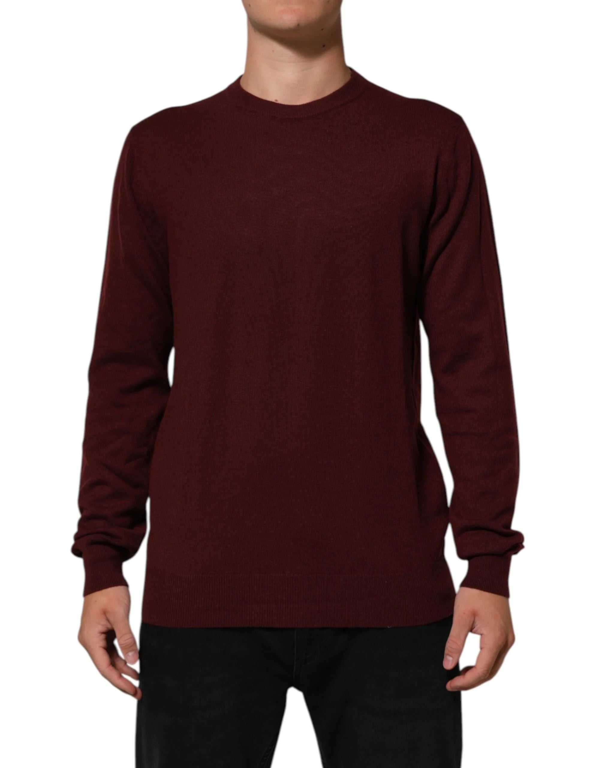 Dolce & Gabbana Maroon Cashmere Crew Neck Pullover Sweater - IT54 | XL - Sweaters
