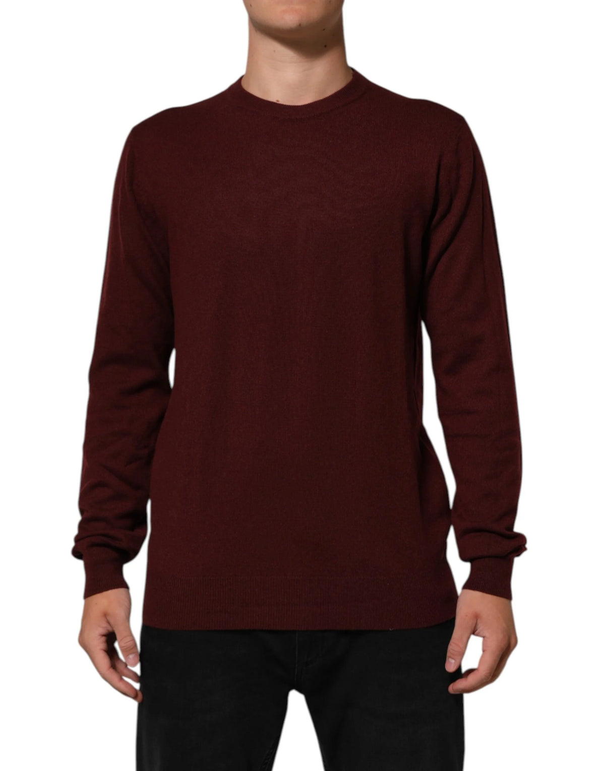 Dolce & Gabbana Maroon Cashmere Crew Neck Pullover Sweater - IT54 | XL - Sweaters