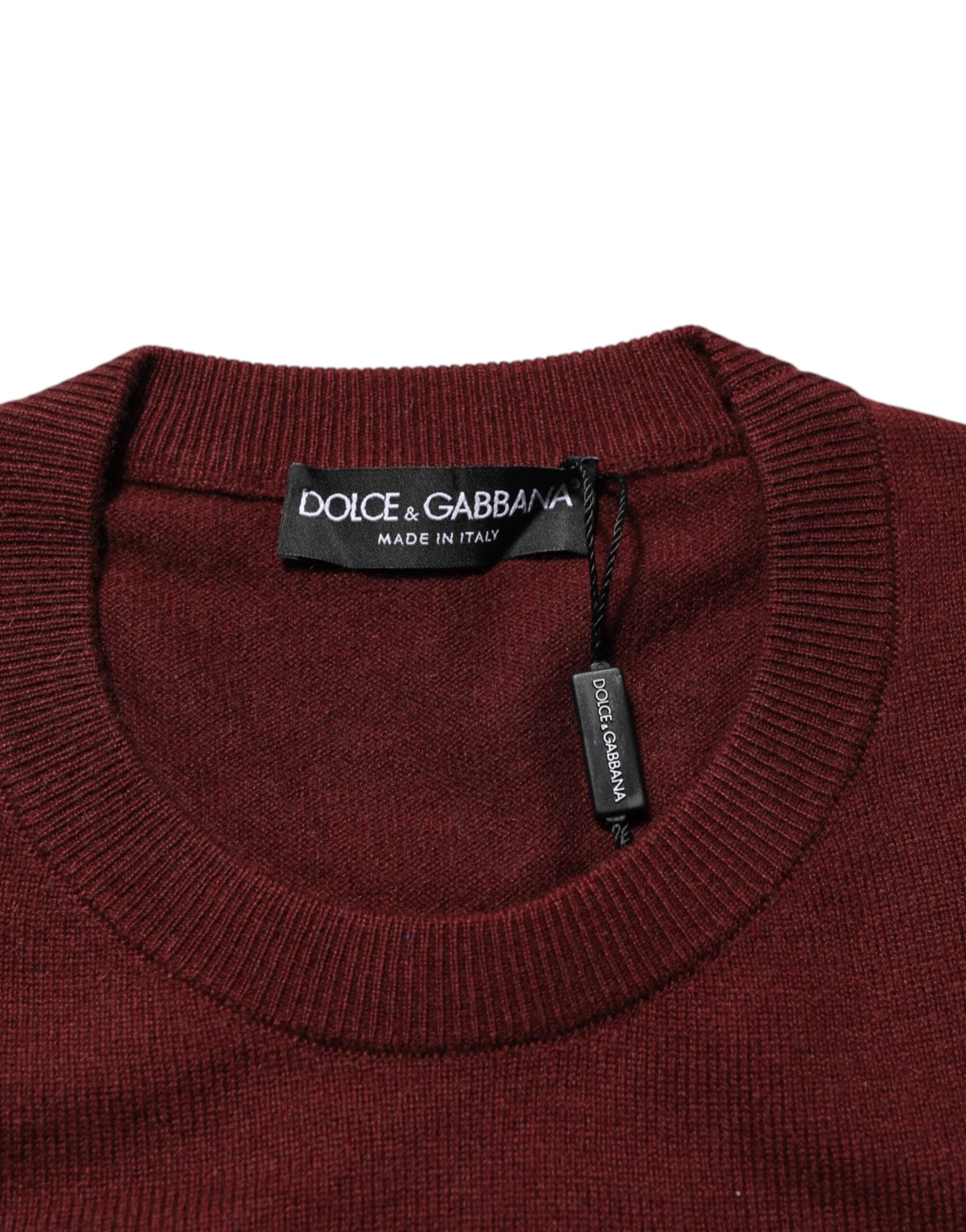 Dolce & Gabbana Maroon Cashmere Crew Neck Pullover Sweater - IT54 | XL - Sweaters