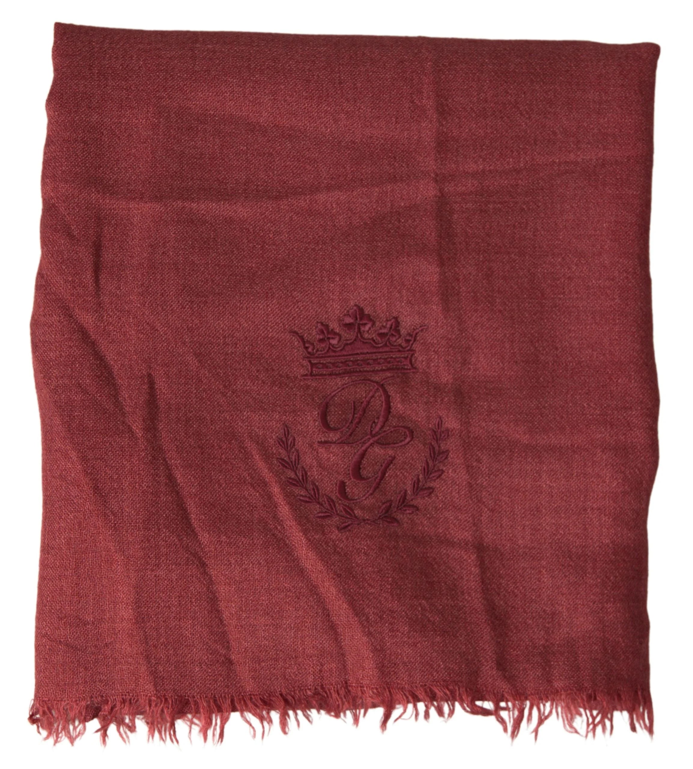 Dolce & Gabbana Maroon Cashmere Knit Wrap Shawl Fringe Scarf - Scarves & Shawls