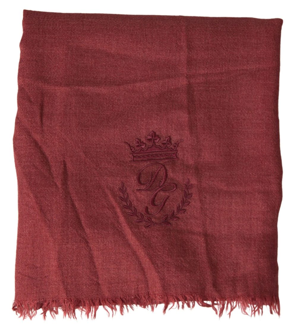Dolce & Gabbana Maroon Cashmere Knit Wrap Shawl Fringe Scarf - Scarves & Shawls