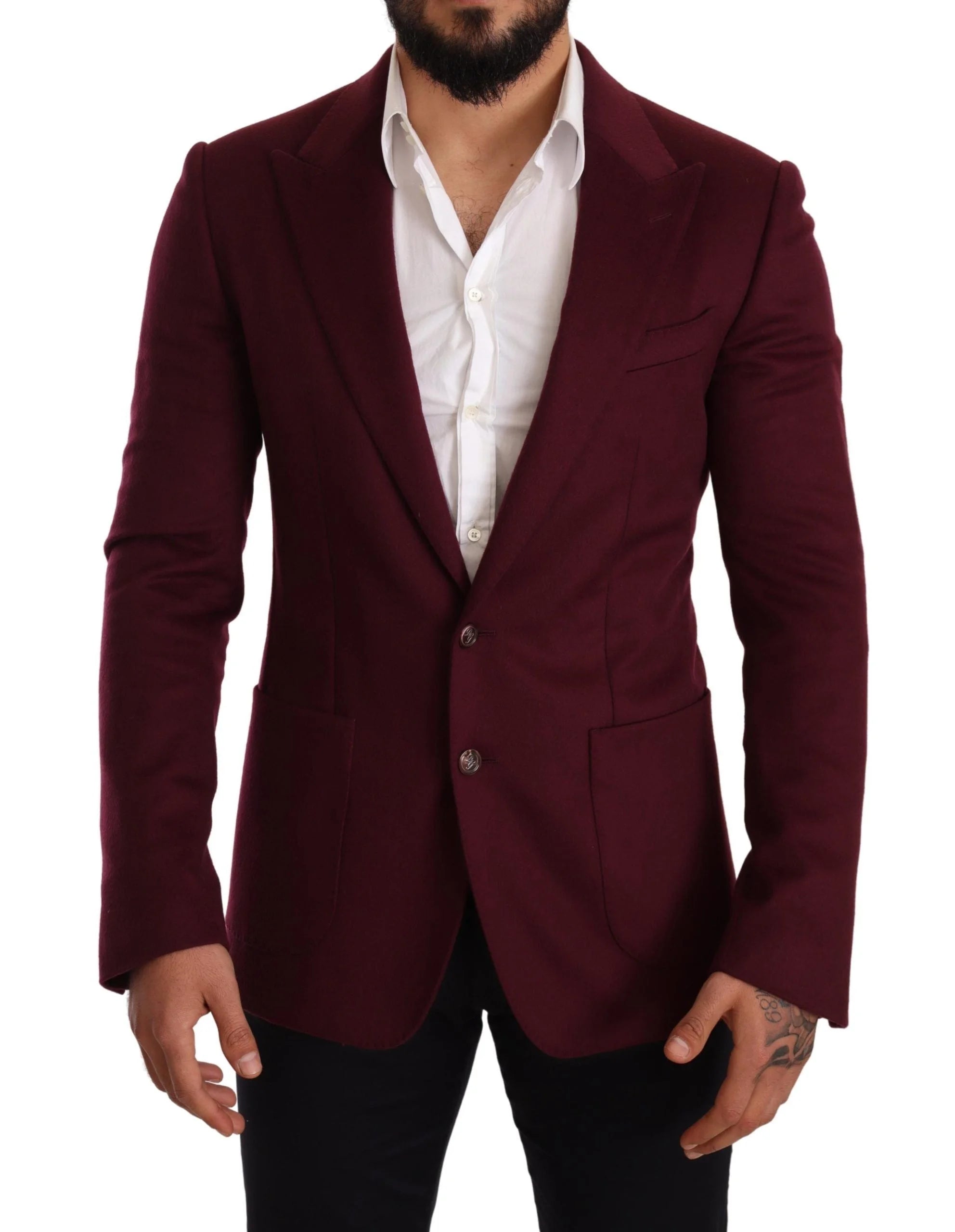 Dolce & Gabbana Maroon Cashmere Slim Fit Coat Jacket Blazer - IT48 | M - Sport Jackets