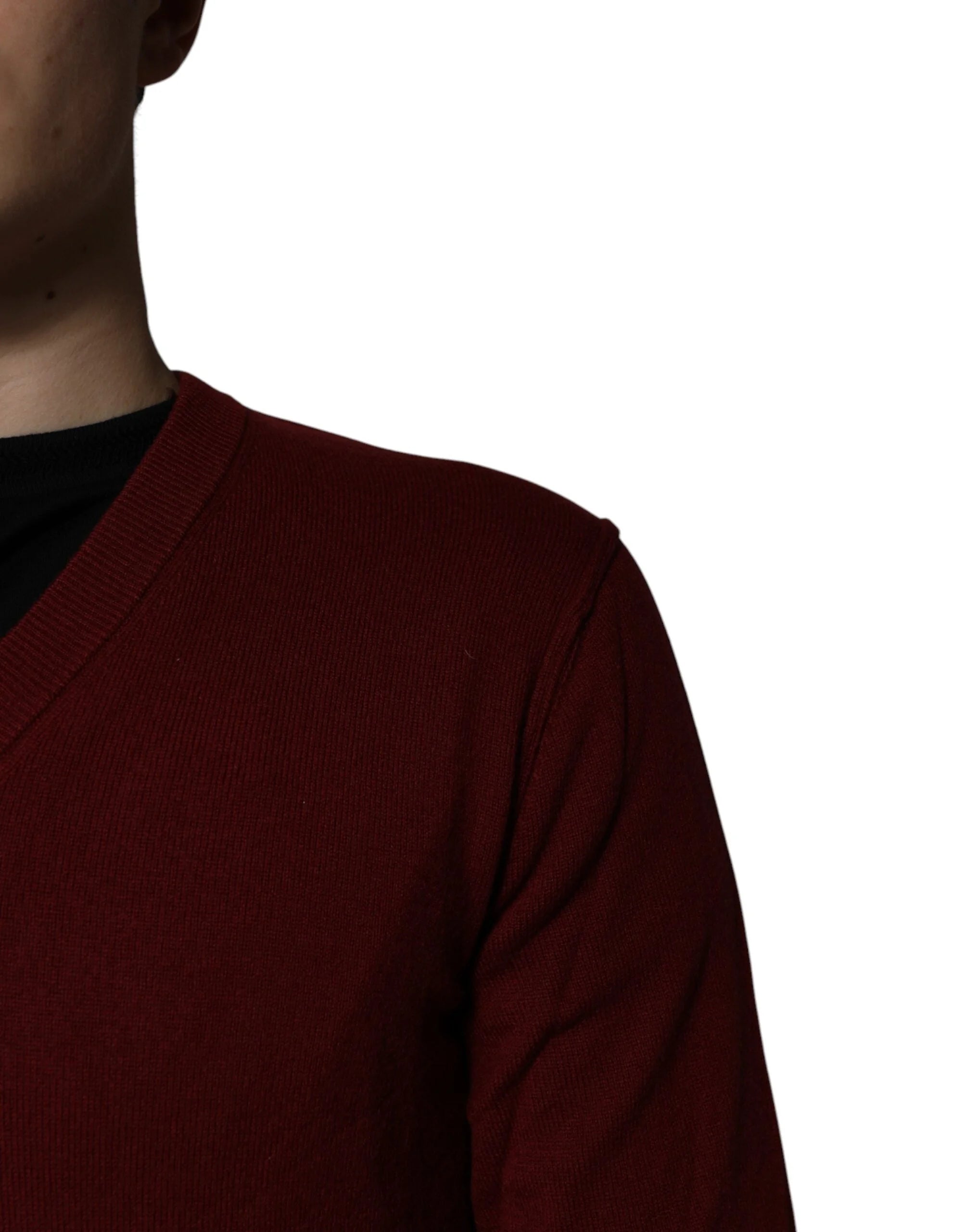 Dolce & Gabbana Maroon Cashmere V-neck Men Pullover Sweater - Sweaters