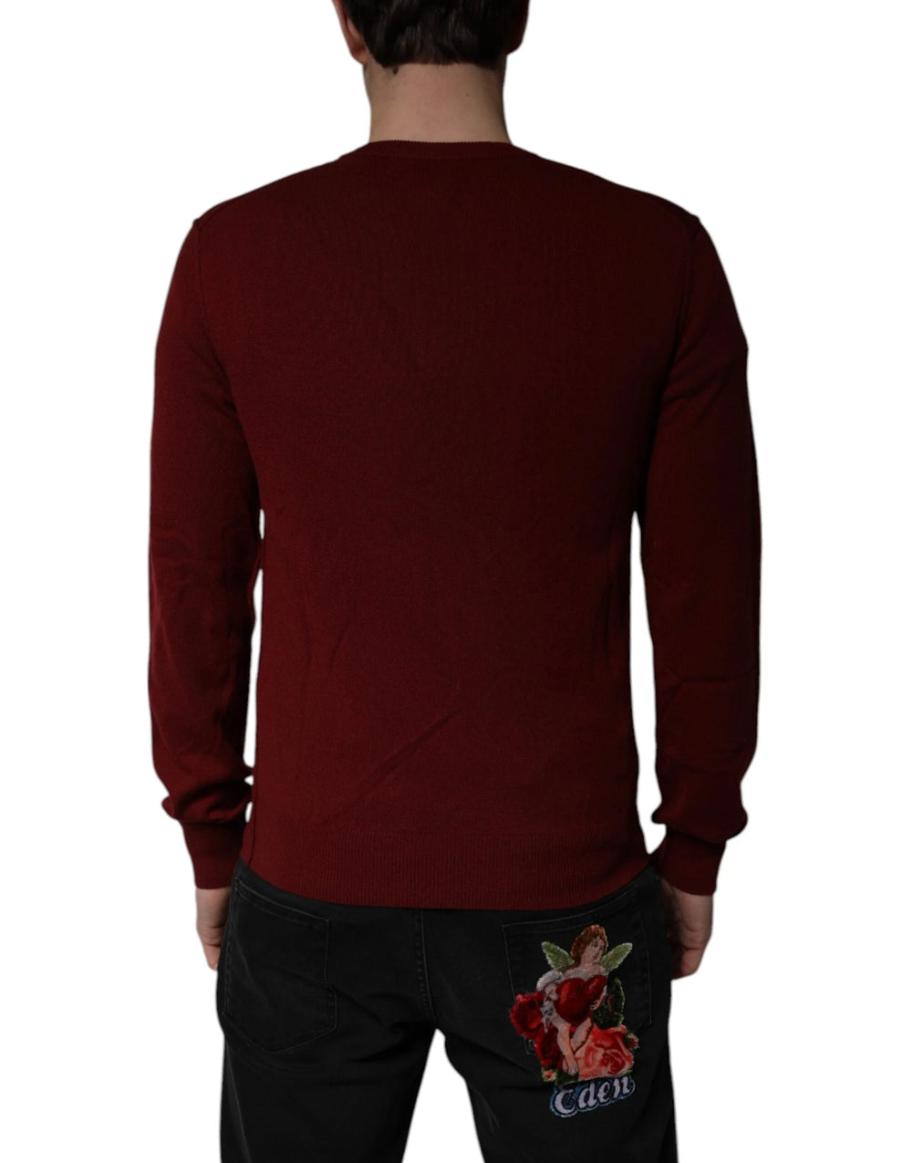 Dolce & Gabbana Maroon Cashmere V-neck Men Pullover Sweater - Sweaters