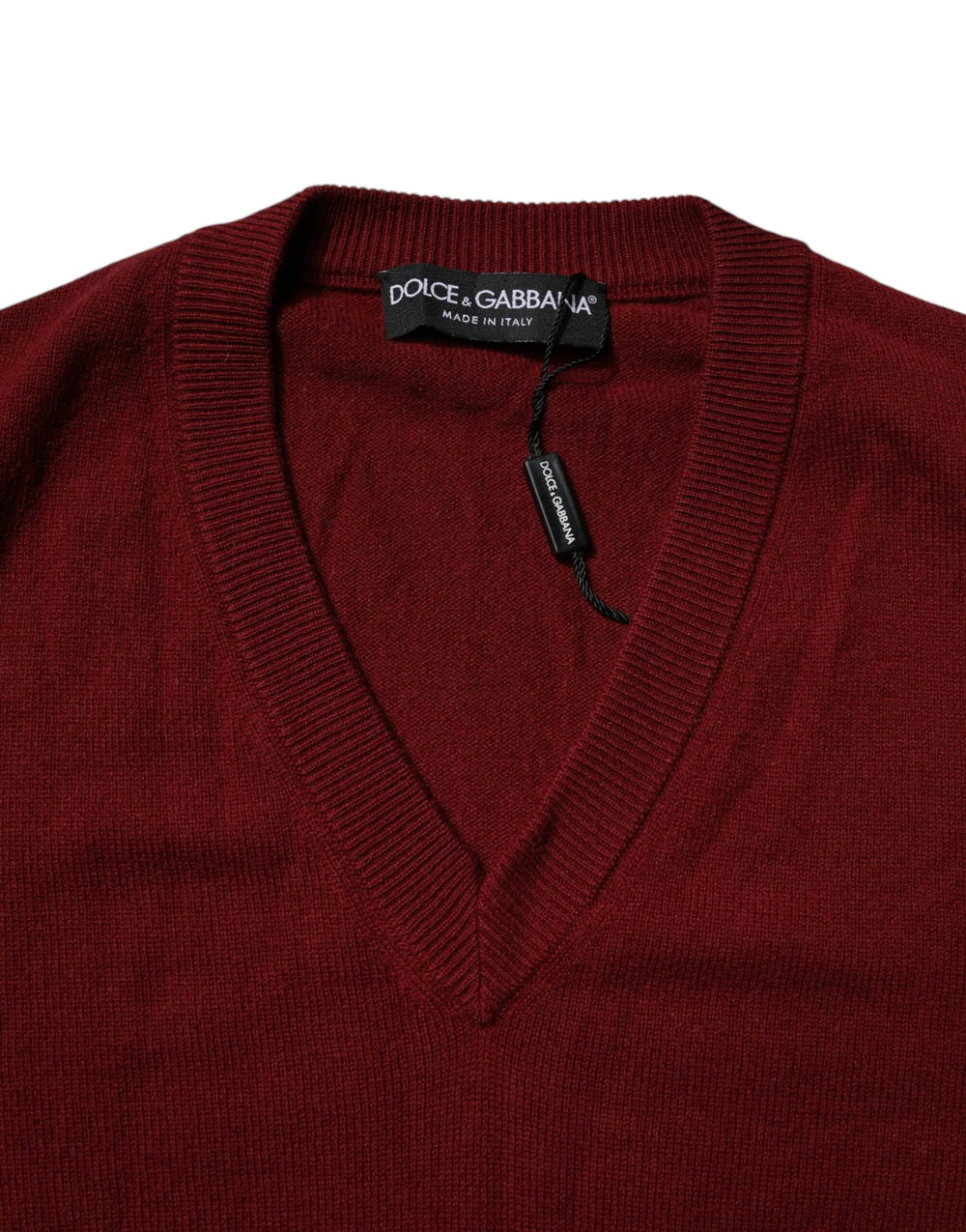 Dolce & Gabbana Maroon Cashmere V-neck Men Pullover Sweater - Sweaters