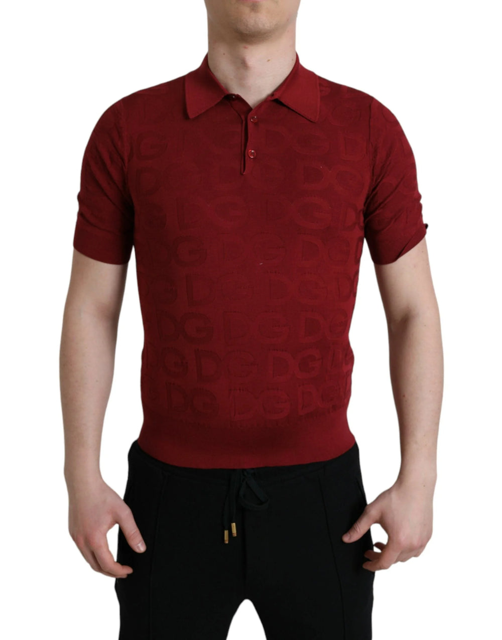 Dolce & Gabbana Maroon Collared Short Sleeve Silk T-shirt - IT44 | XS - Polos
