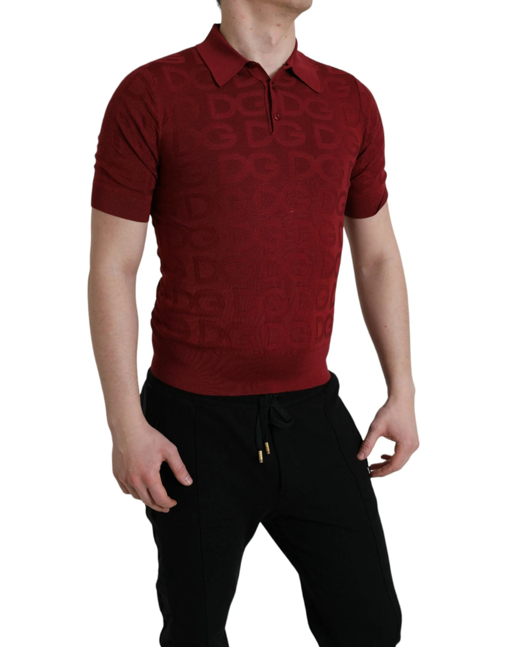 Dolce & Gabbana Maroon Collared Short Sleeve Silk T-shirt - IT48 | M - Polos