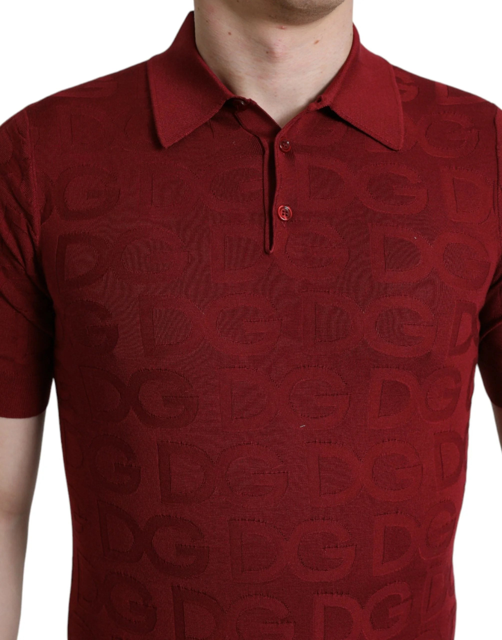 Dolce & Gabbana Maroon Collared Short Sleeve Silk T-shirt - IT48 | M - Polos