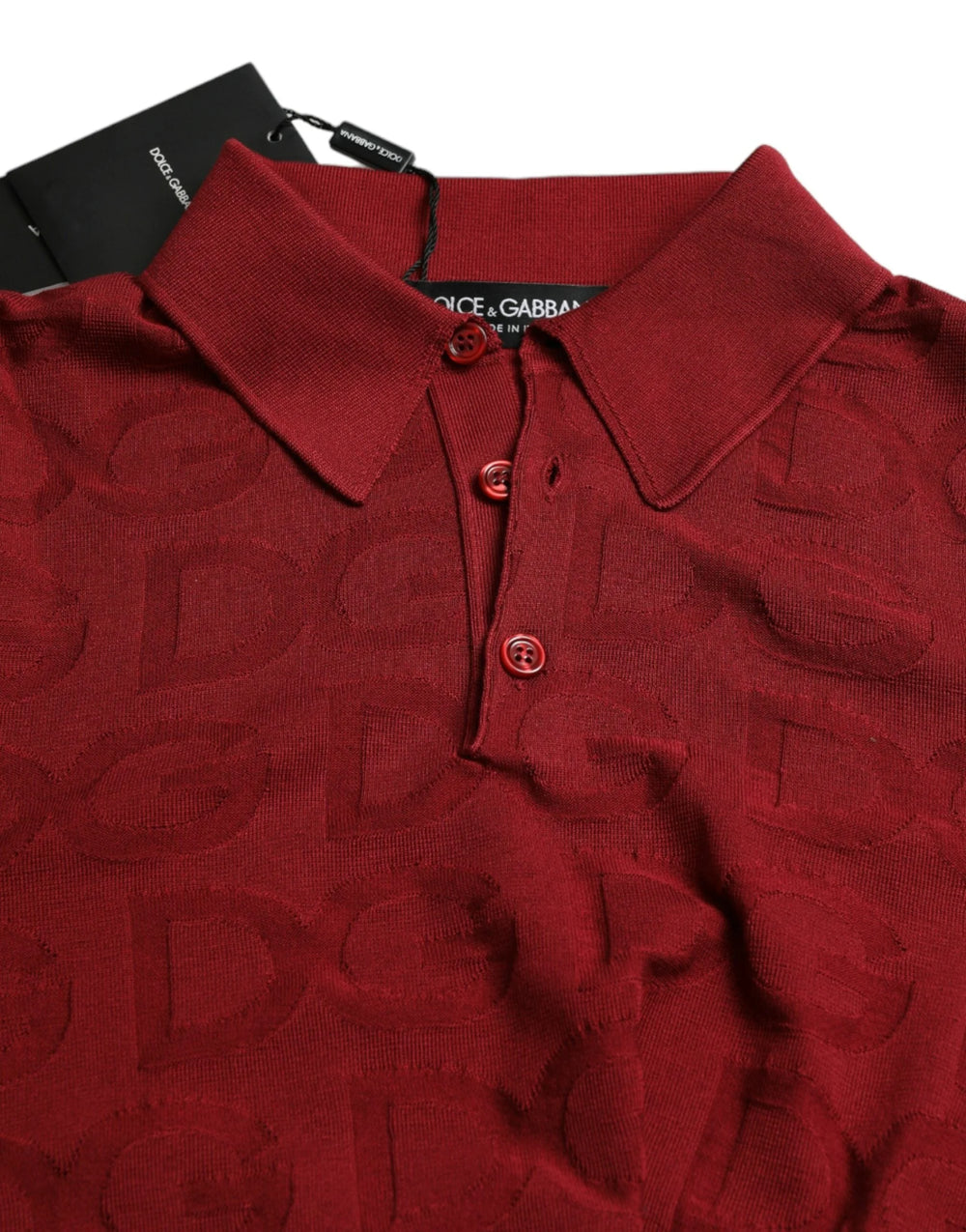 Dolce & Gabbana Maroon Collared Short Sleeve Silk T-shirt - IT48 | M - Polos