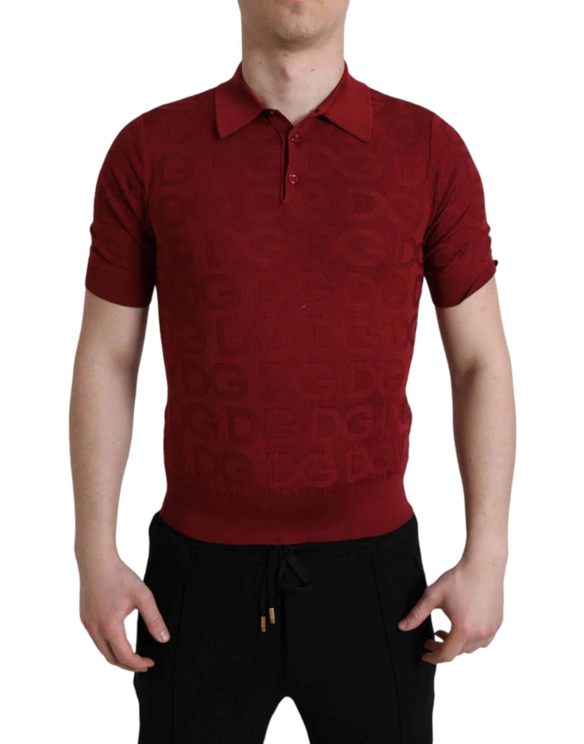 Dolce & Gabbana Maroon Collared Short Sleeve Silk T-shirt - IT48 | M - Polos