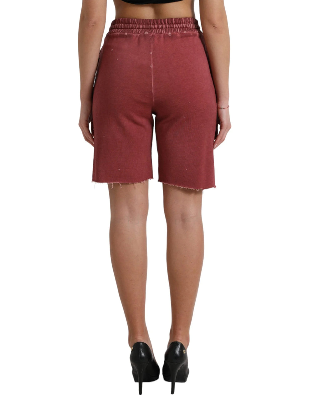 Dolce & Gabbana Maroon Cotton High Waist Sweatshorts Shorts - IT40|S - Jogger Shorts