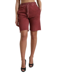 Dolce & Gabbana Maroon Cotton High Waist Sweatshorts Shorts - IT40|S - Jogger Shorts
