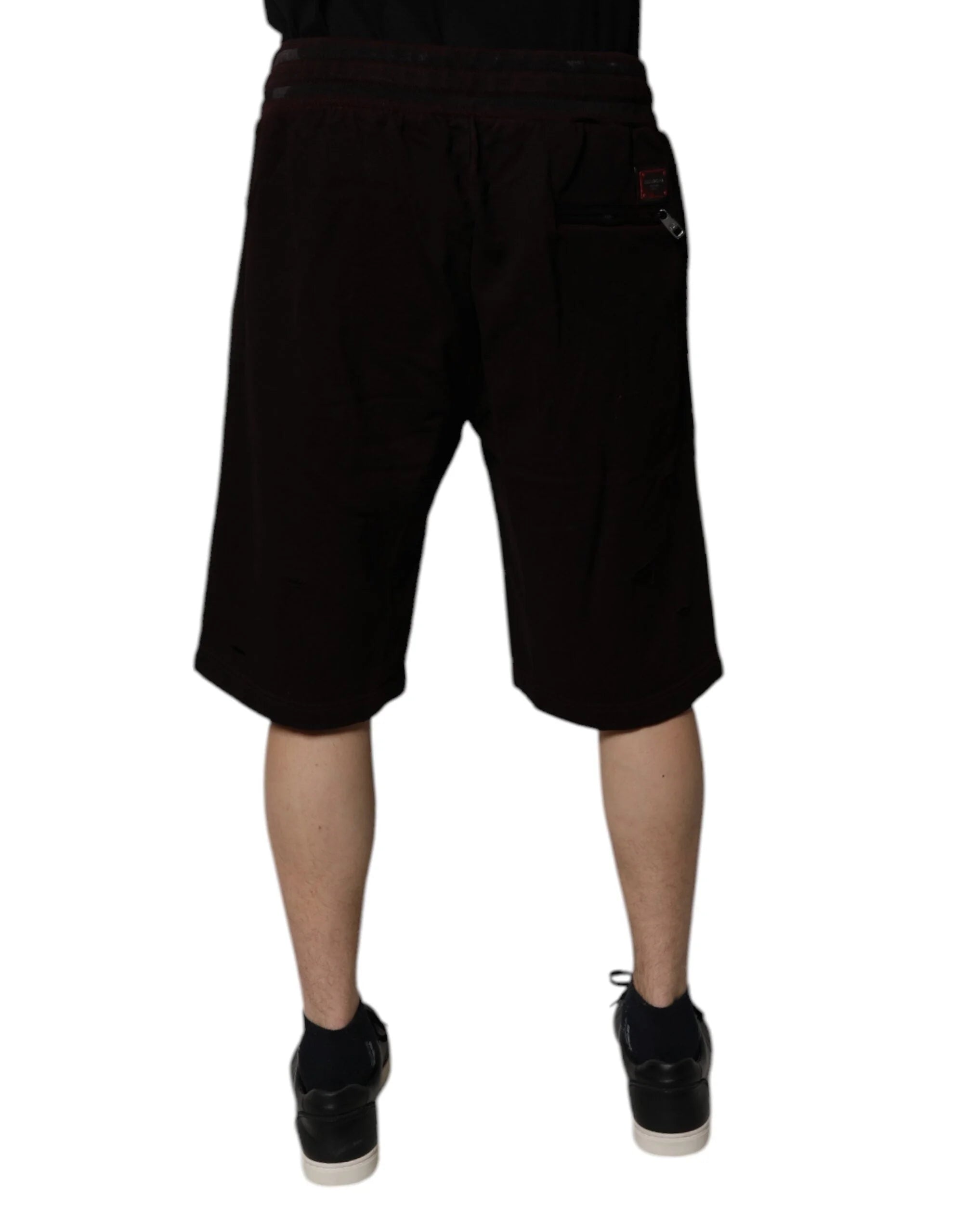 Dolce & Gabbana Maroon Cotton Logo Plaque Men Bermuda Shorts - IT56 | XXL