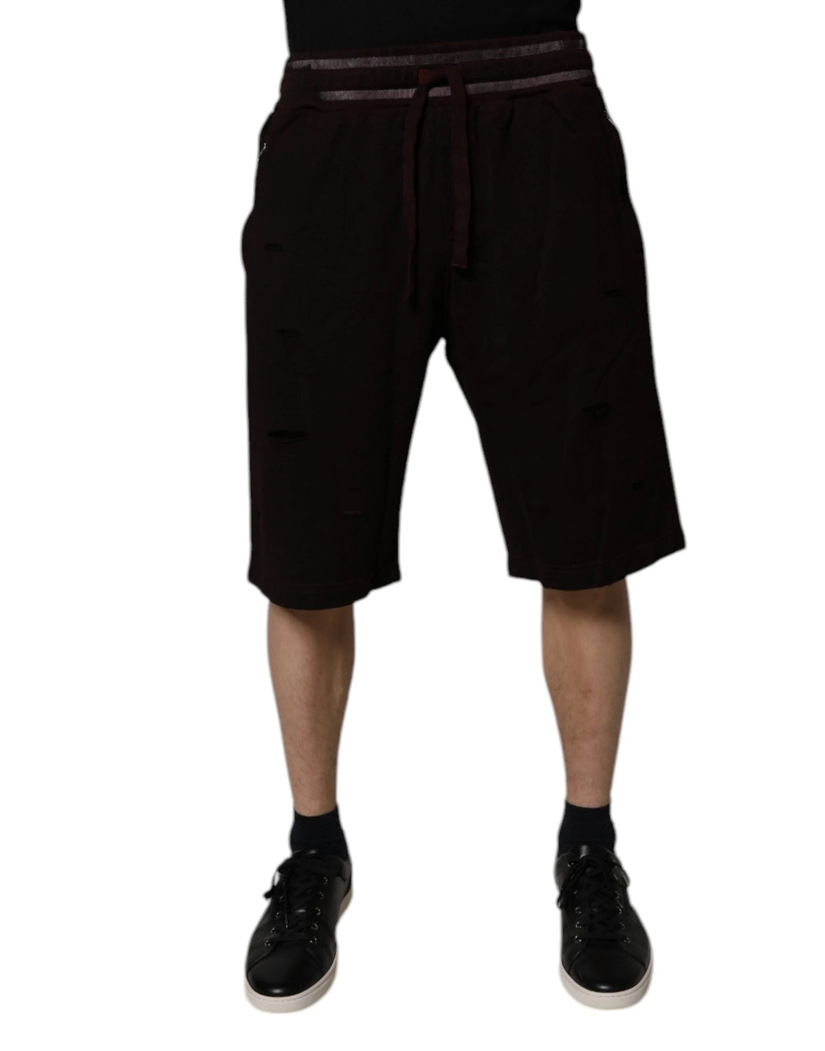 Dolce & Gabbana Maroon Cotton Logo Plaque Men Bermuda Shorts - IT56 | XXL