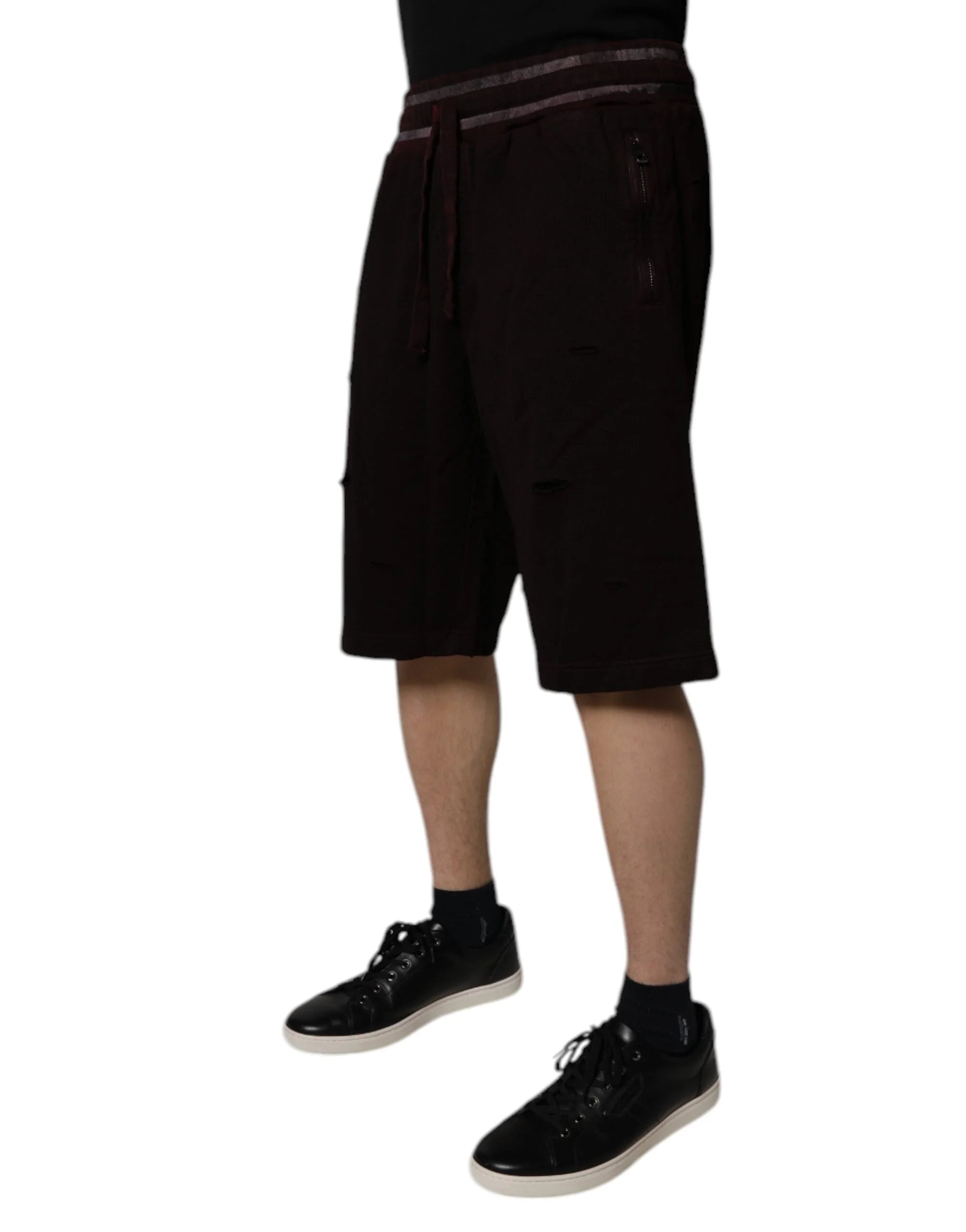 Dolce & Gabbana Maroon Cotton Logo Plaque Men Bermuda Shorts - IT56 | XXL