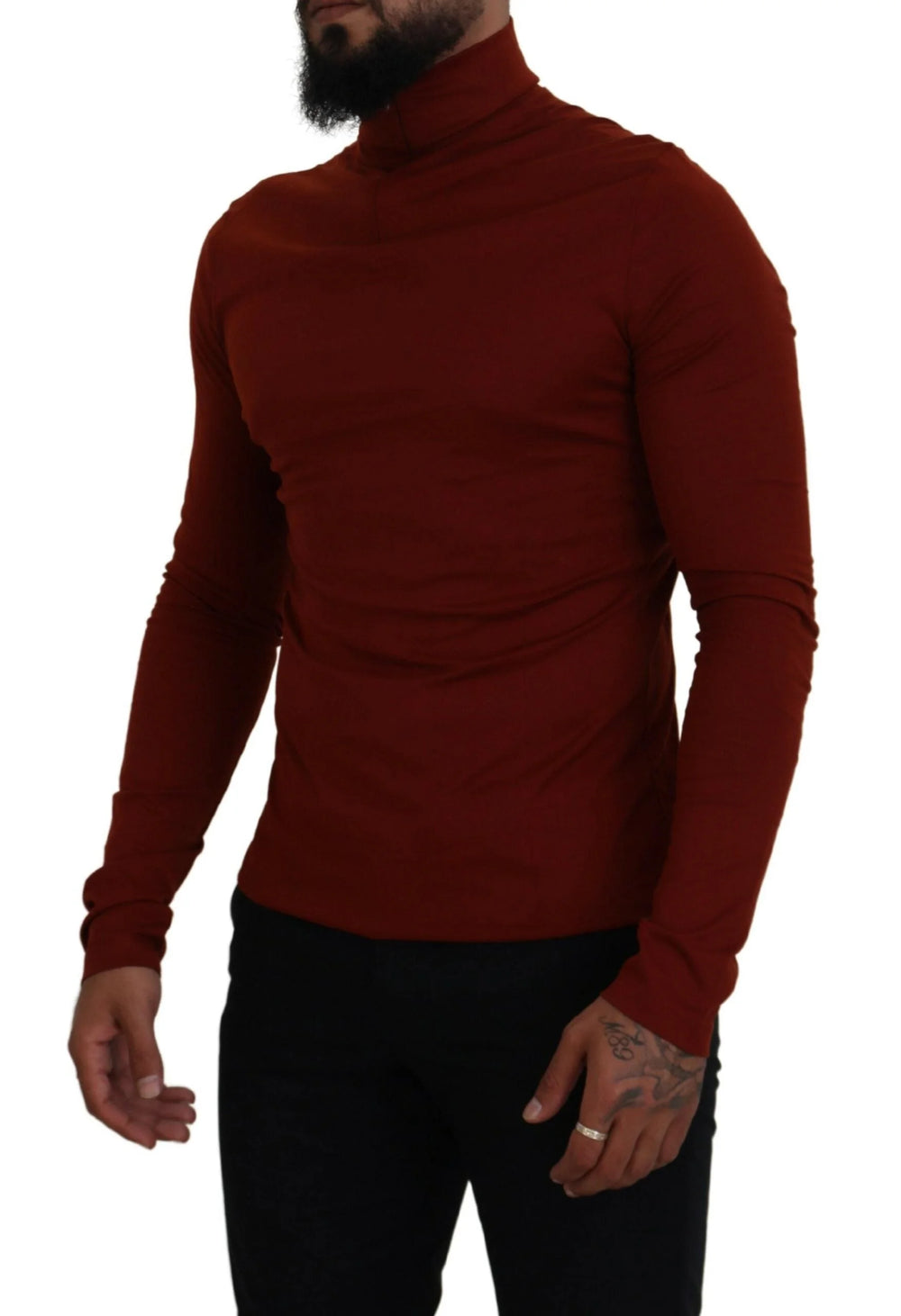 Dolce & Gabbana Maroon Cotton Turtle Neck Zip Sweater - IT46 | S - Sweaters