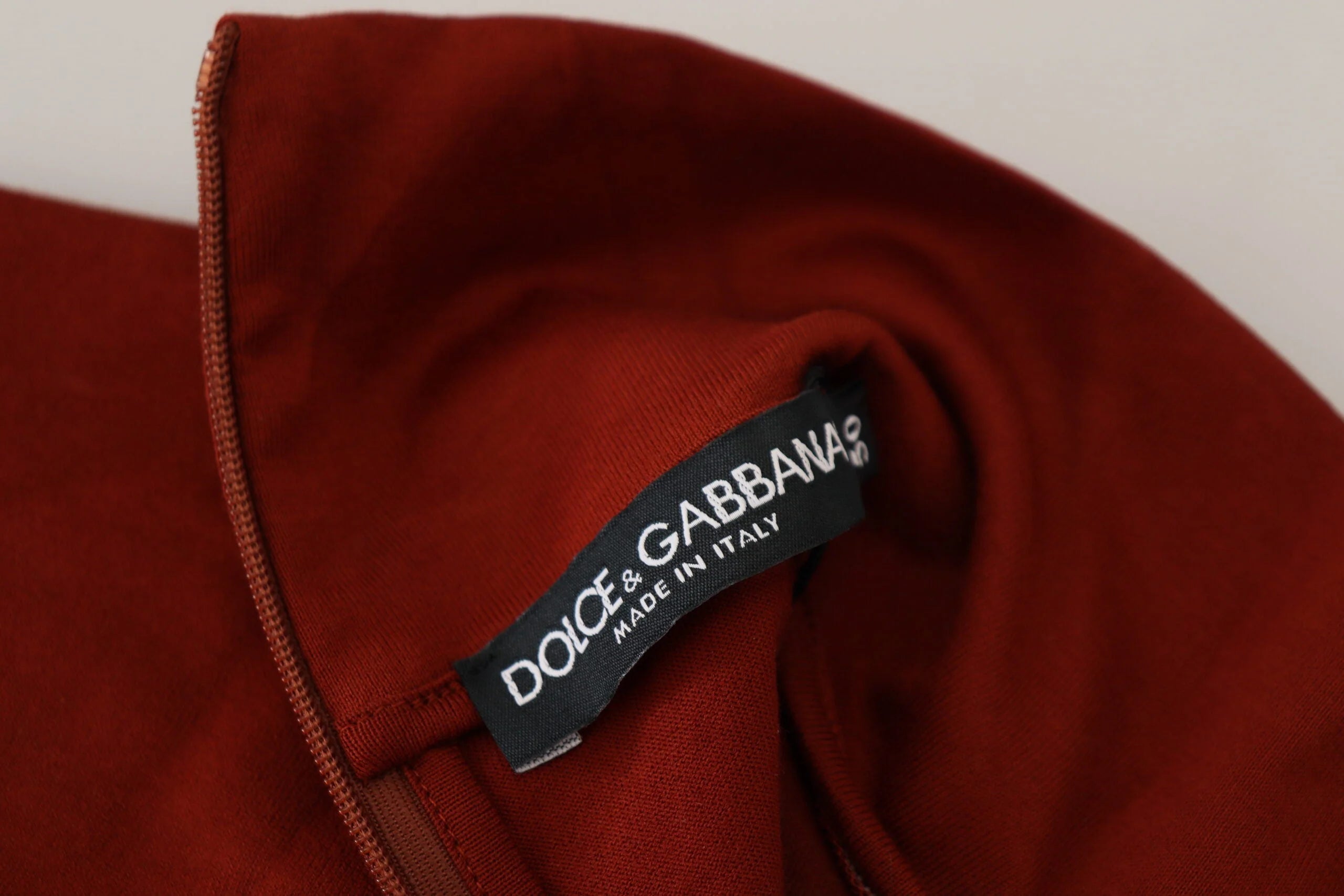 Dolce & Gabbana Maroon Cotton Turtle Neck Zip Sweater - IT46 | S - Sweaters