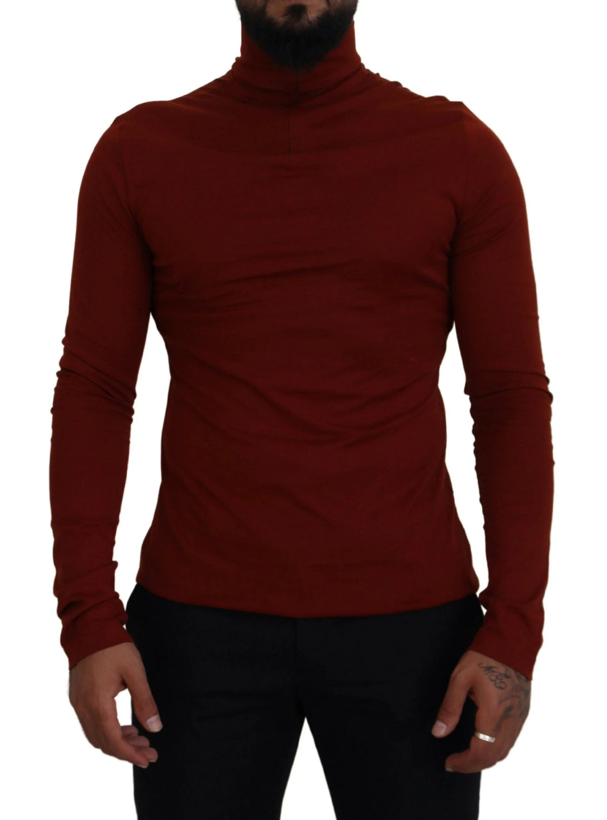 Dolce & Gabbana Maroon Cotton Turtle Neck Zip Sweater - IT46 | S - Sweaters