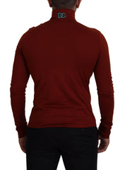 Dolce & Gabbana Maroon Cotton Turtle Neck Zip Sweater - IT46 | S - Sweaters