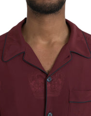Dolce & Gabbana Maroon Crown Jacquard Silk Long Sleeve Shirt - Shirts