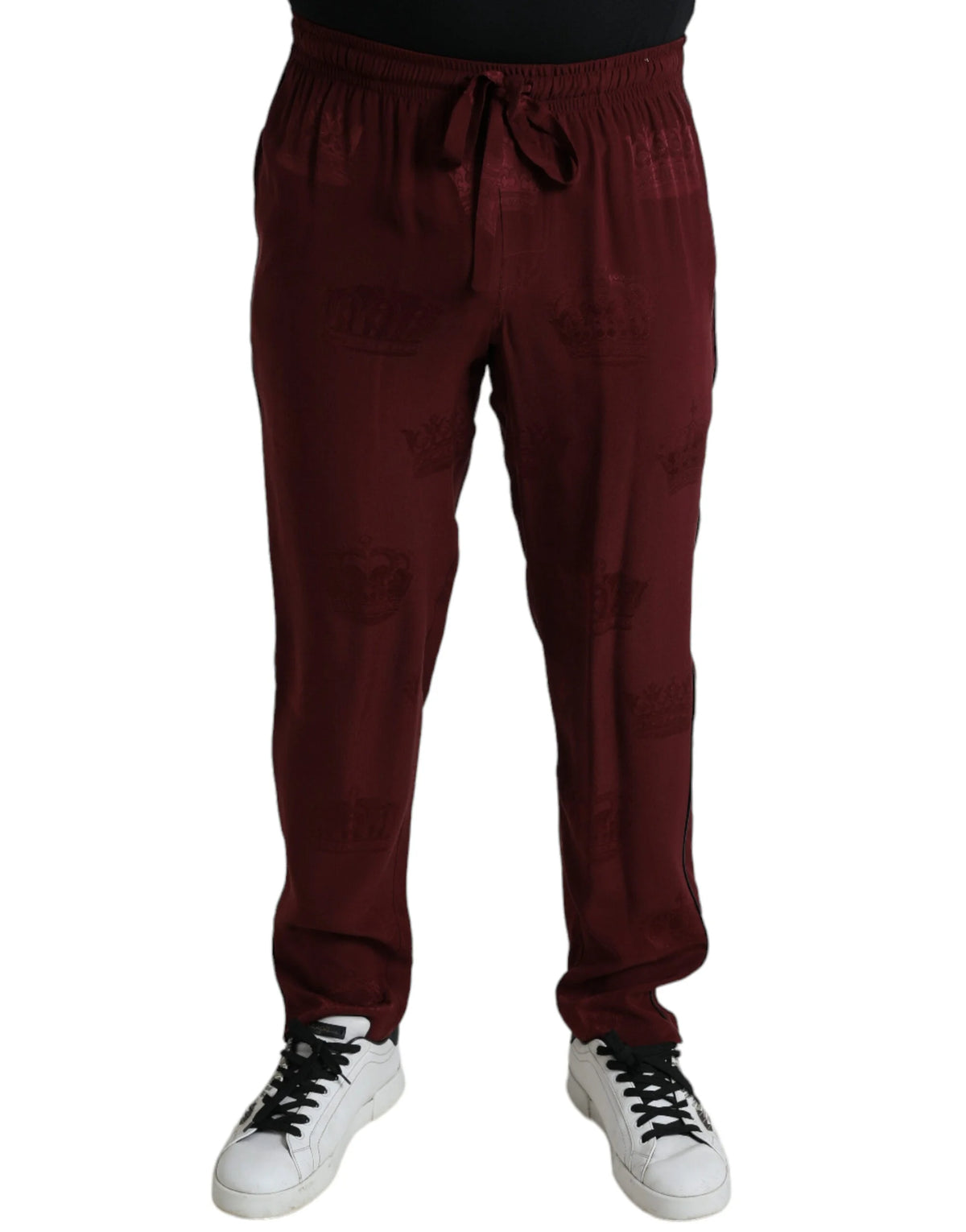 Dolce & Gabbana Maroon Crown Pattern Silk Pajama Pants - Pajamas