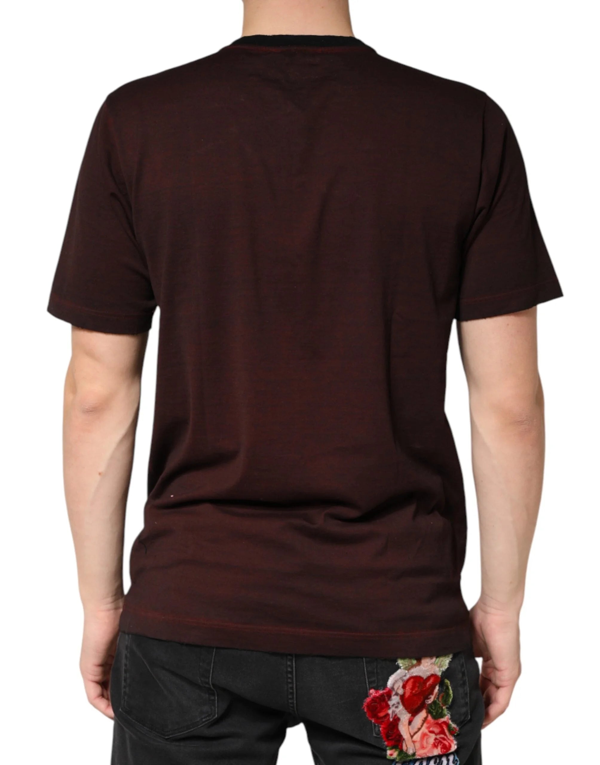 Dolce & Gabbana Maroon DG Crown Cotton Crew Neck Men T-shirt - IT48 | M