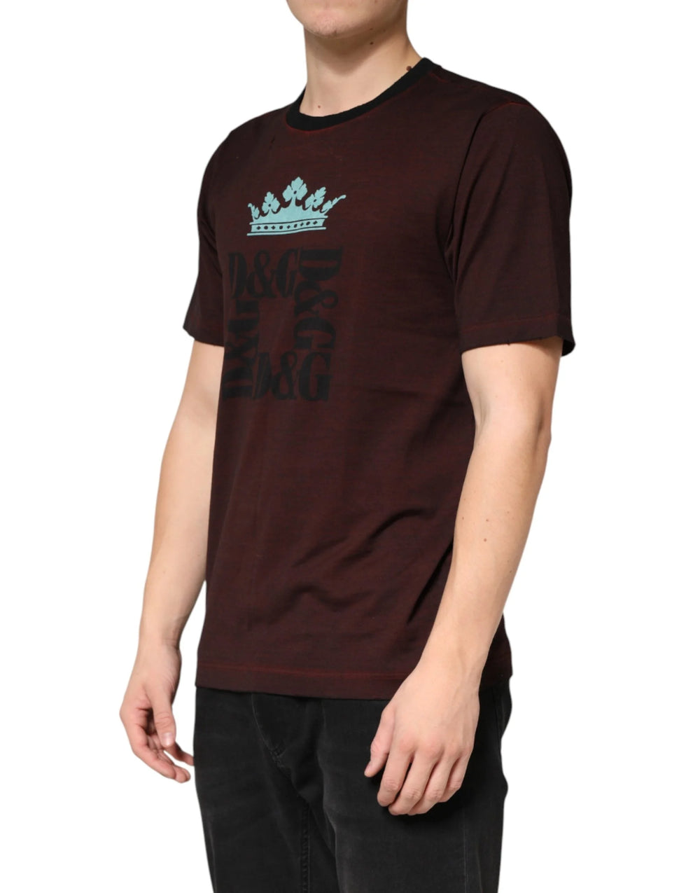 Dolce & Gabbana Maroon DG Crown Cotton Crew Neck Men T-shirt - IT48 | M
