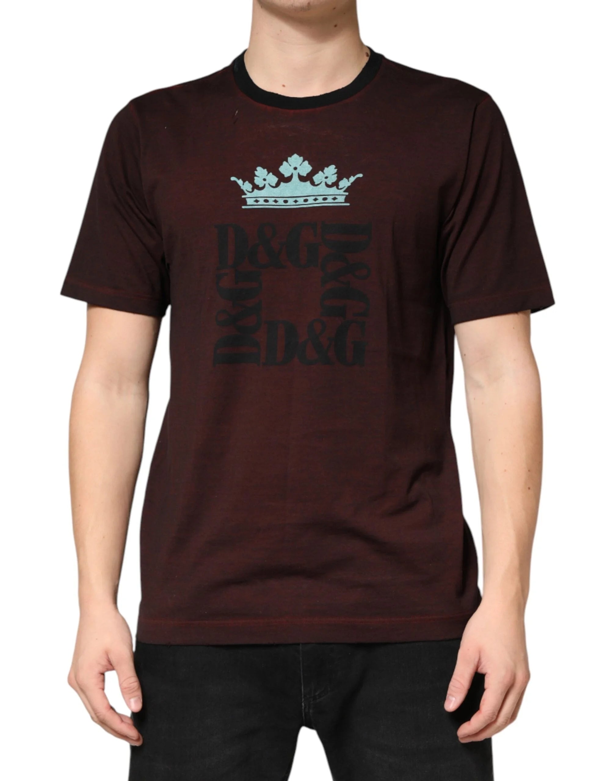 Dolce & Gabbana Maroon DG Crown Cotton Crew Neck Men T-shirt - IT48 | M