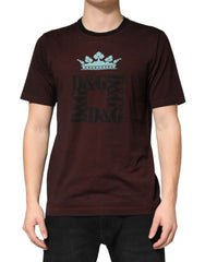 Dolce & Gabbana Maroon DG Crown Cotton Crew Neck Men T-shirt - IT48 | M