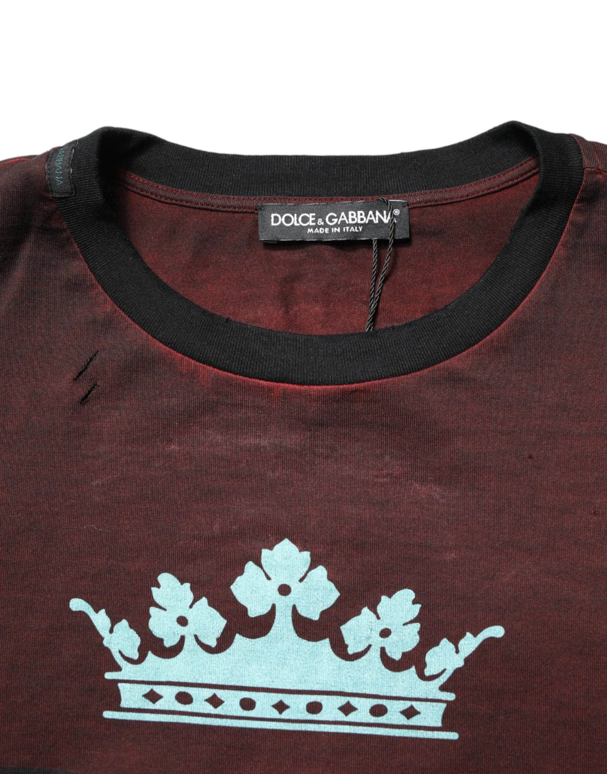 Dolce & Gabbana Maroon DG Crown Cotton Crew Neck Men T-shirt - IT48 | M