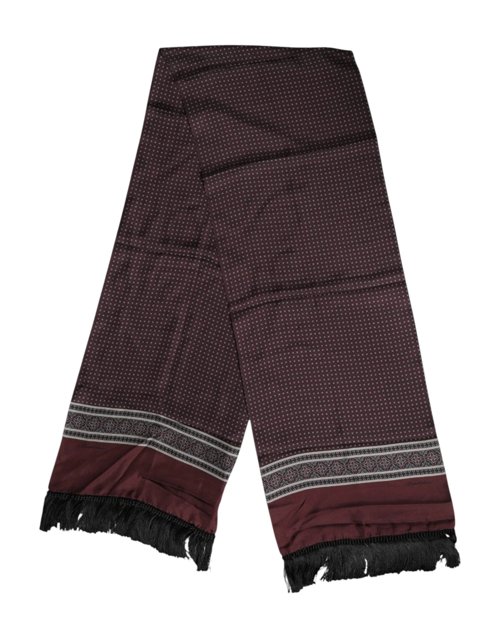 Dolce & Gabbana Maroon Dotted Silk Fringes Foulard Scarf