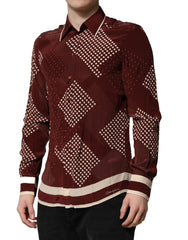 Dolce & Gabbana Maroon Dotted Silk Long Sleeve Casual Shirt - IT40 | M - Shirts