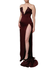 Dolce & Gabbana Maroon Embellished Vneck Evening Gown Dress - IT44 | L