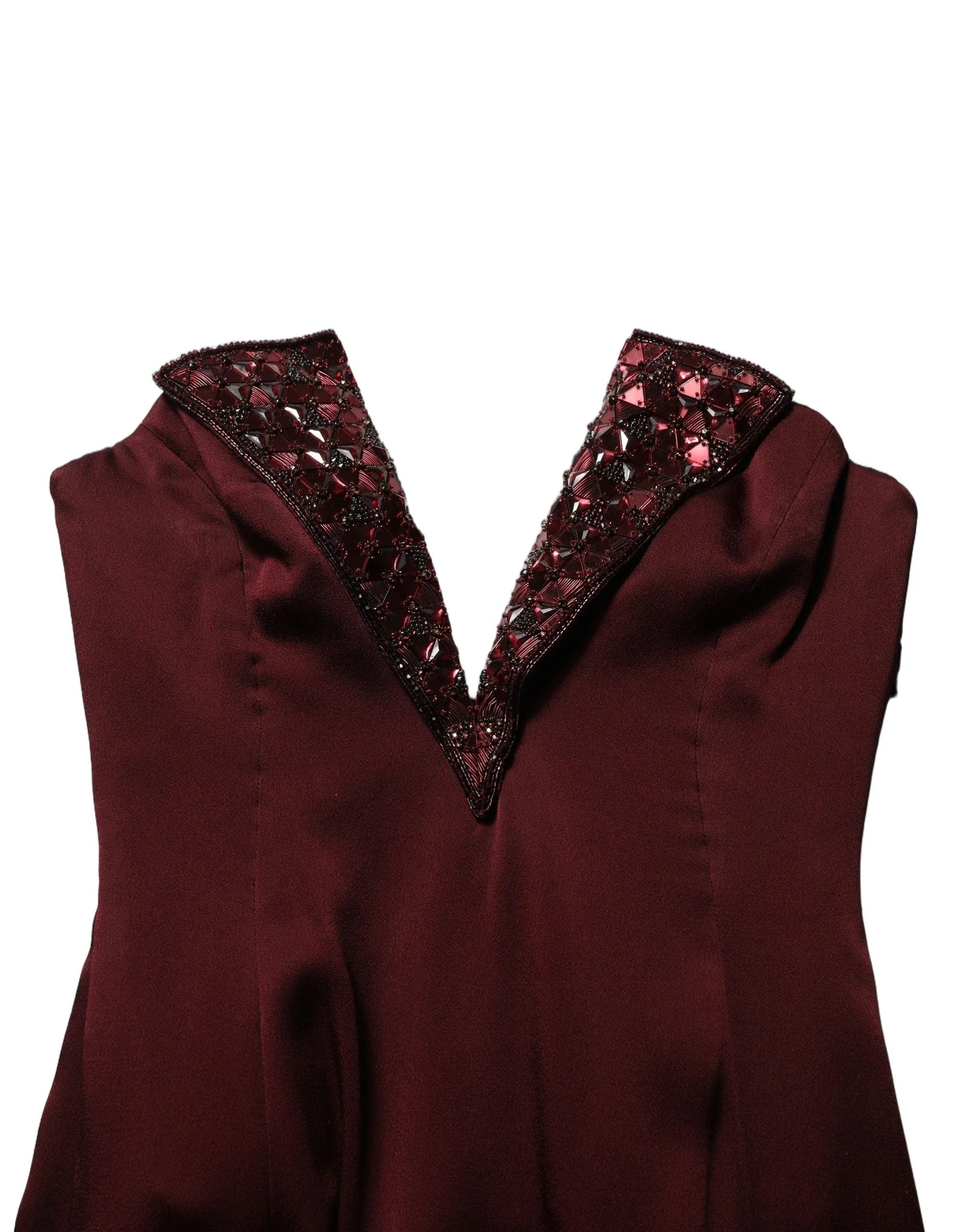 Dolce & Gabbana Maroon Embellished Vneck Evening Gown Dress - IT44 | L