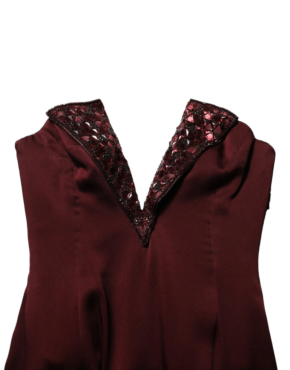 Dolce & Gabbana Maroon Embellished Vneck Evening Gown Dress - IT44 | L